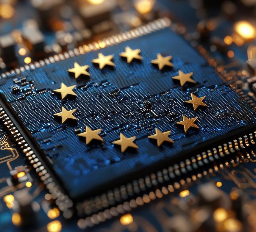 Image of a chip card colored like the European flag