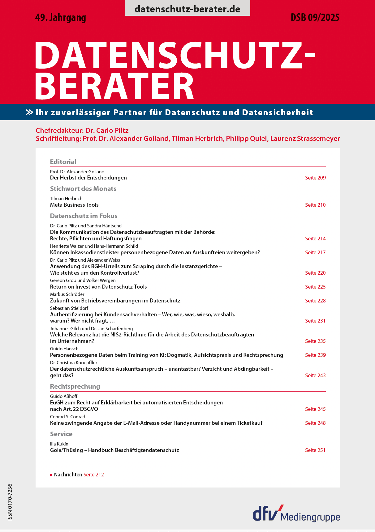 Cover des Magazins "Datenschutzberater" 09-2025