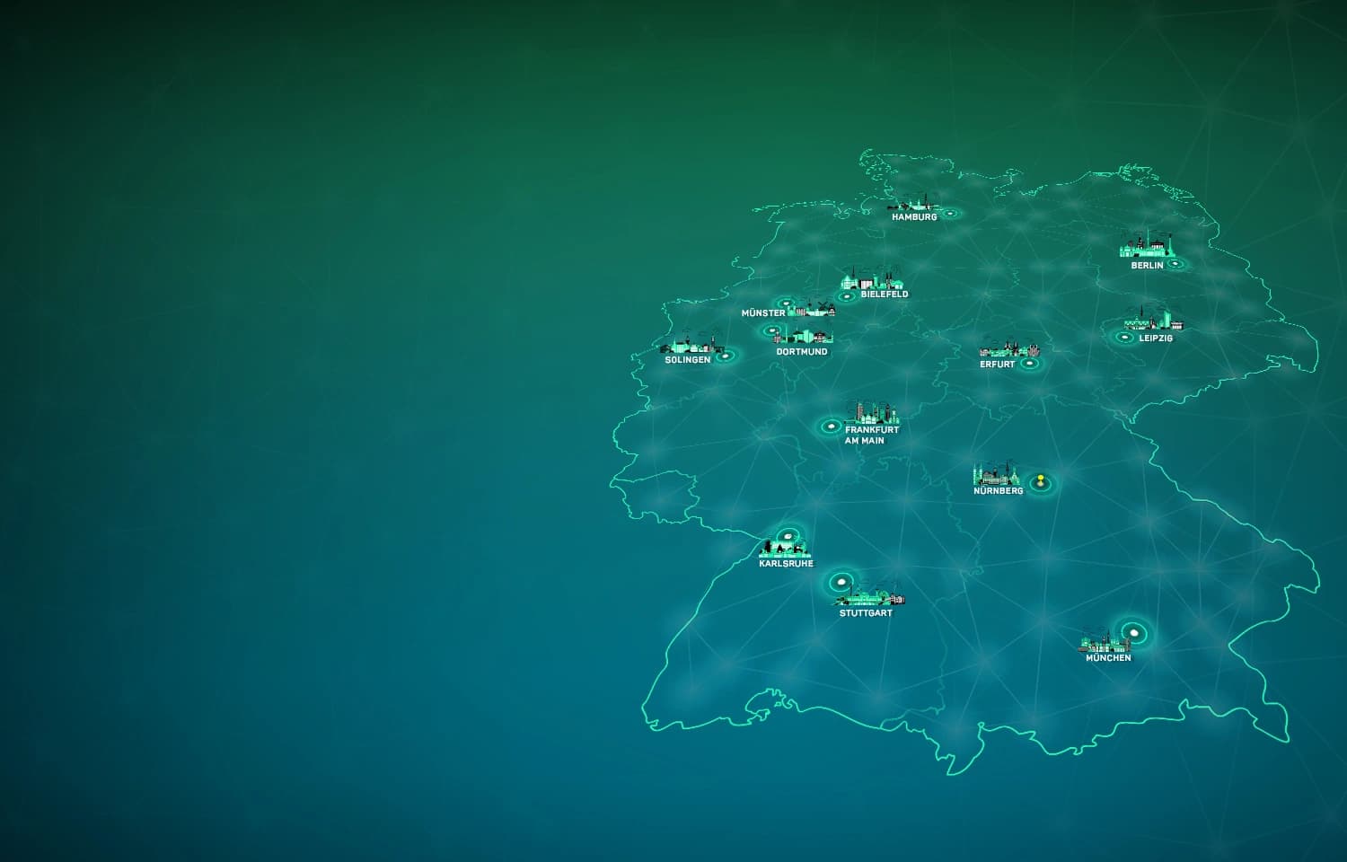 Eine illustrierte Karte, die alle Standorte von codecentric in Deutschland zeigt 