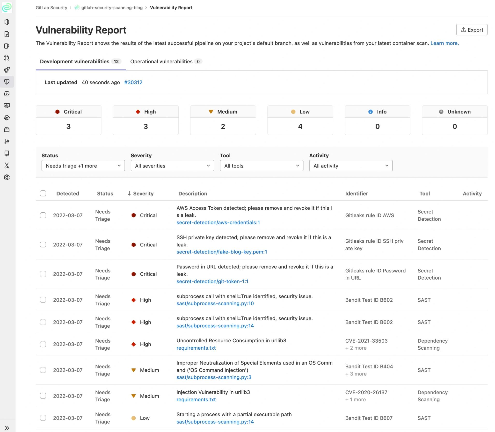 GitLab security scanning