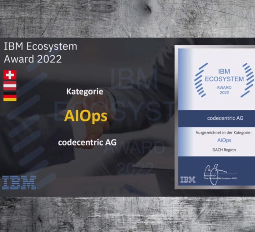 Eine Grafik des IBM Ecosystem Award 2022 im Bereich AIOps, der codecentric AG